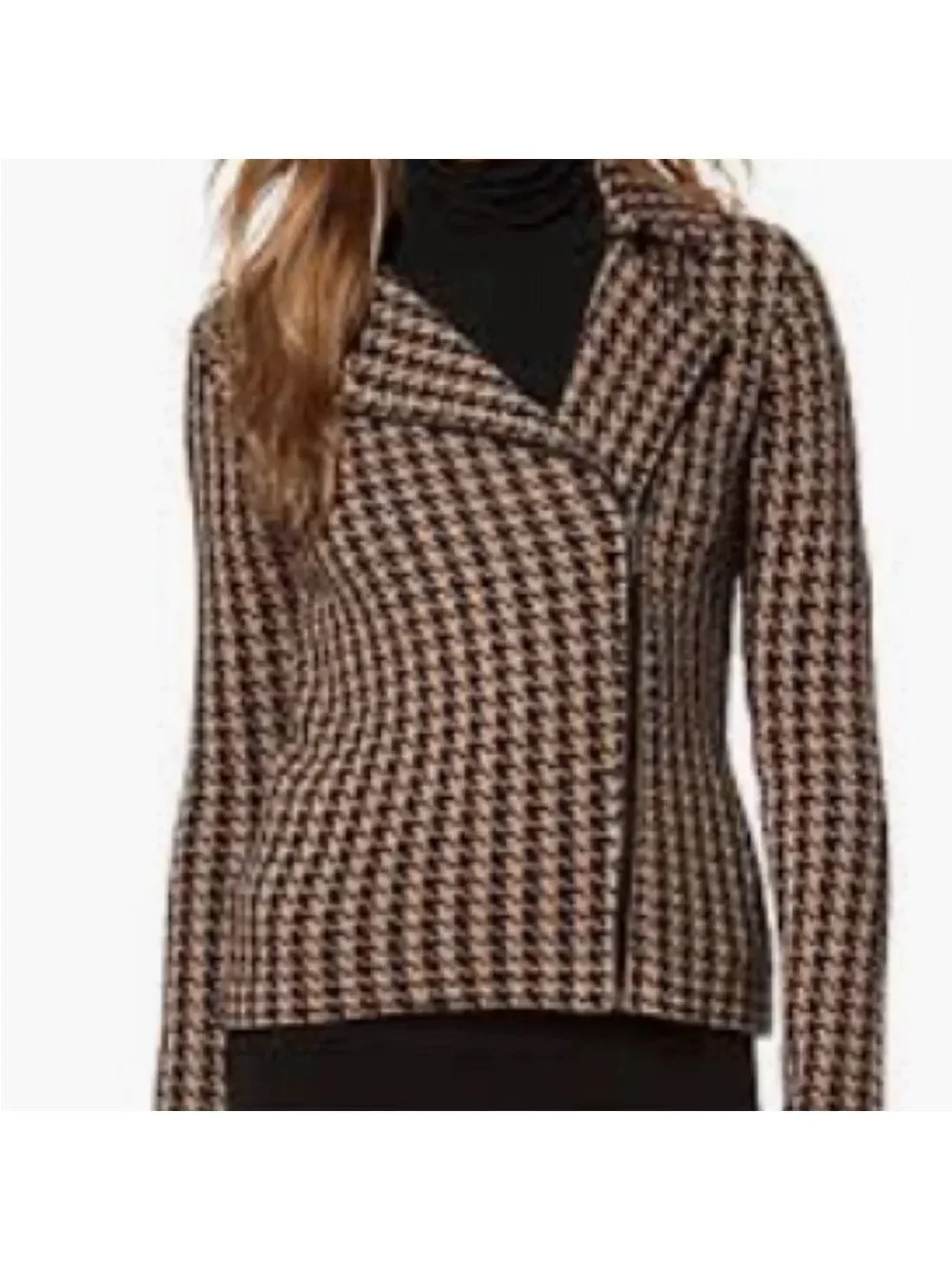 Chaps Women’s Sweater Jacket Houndstooth Brown Black Collared Zip Size: Medium